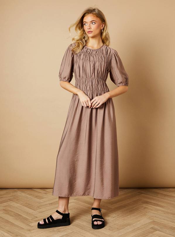 OASIS Shirred Bodice Puff Sleeve Midi Dress 14