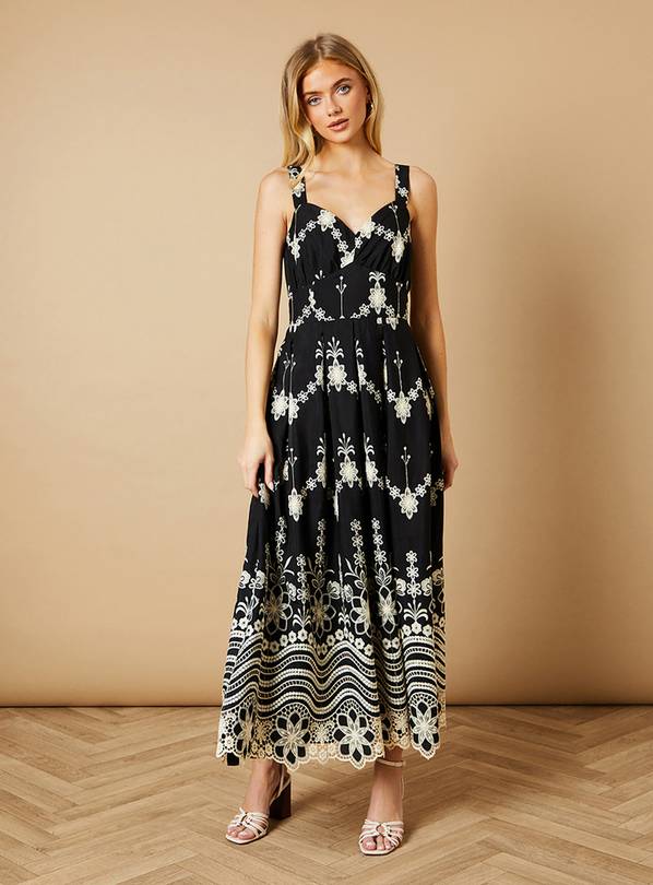 OASIS Mono Cutwork Floral Embroidered Strappy Midi Dress 12