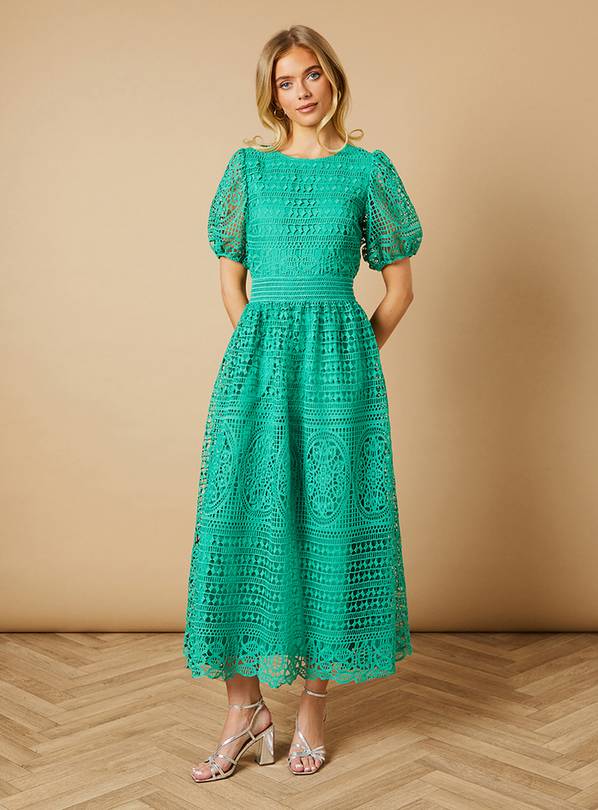 OASIS Lace Puff Sleeve Midaxi Dress 16