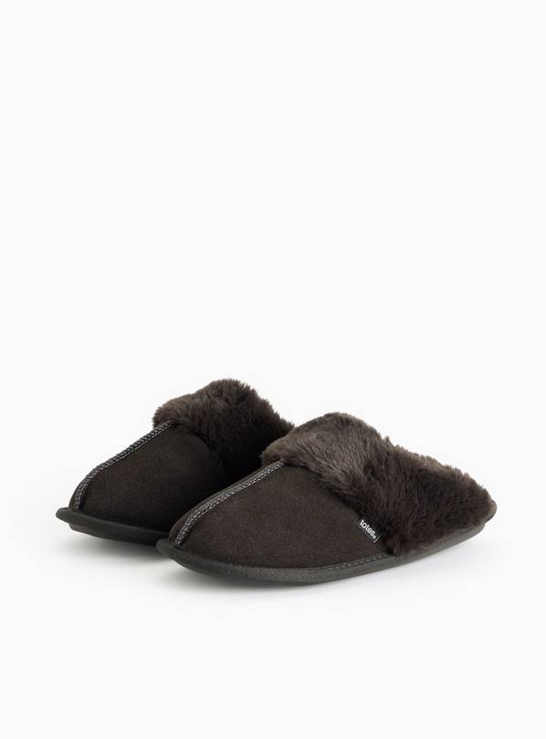 totes® Suede Charcoal Faux Fur Mule Slippers M