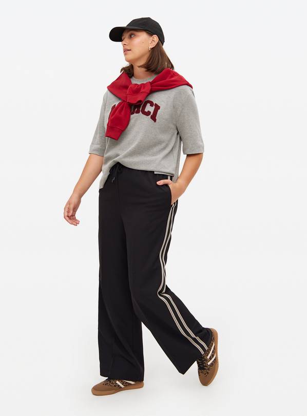 Black Side Panel Wide Leg Trousers 16R