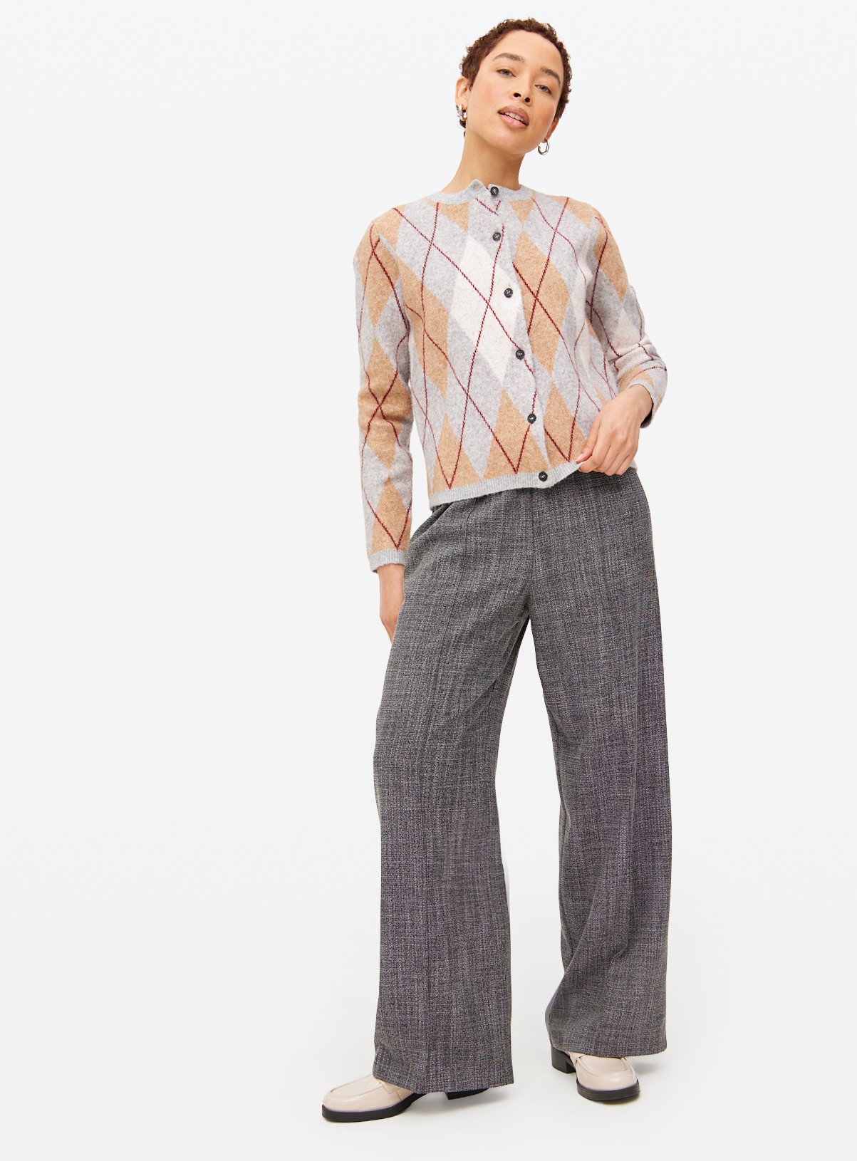 Grey Textured Wide Leg Trousers