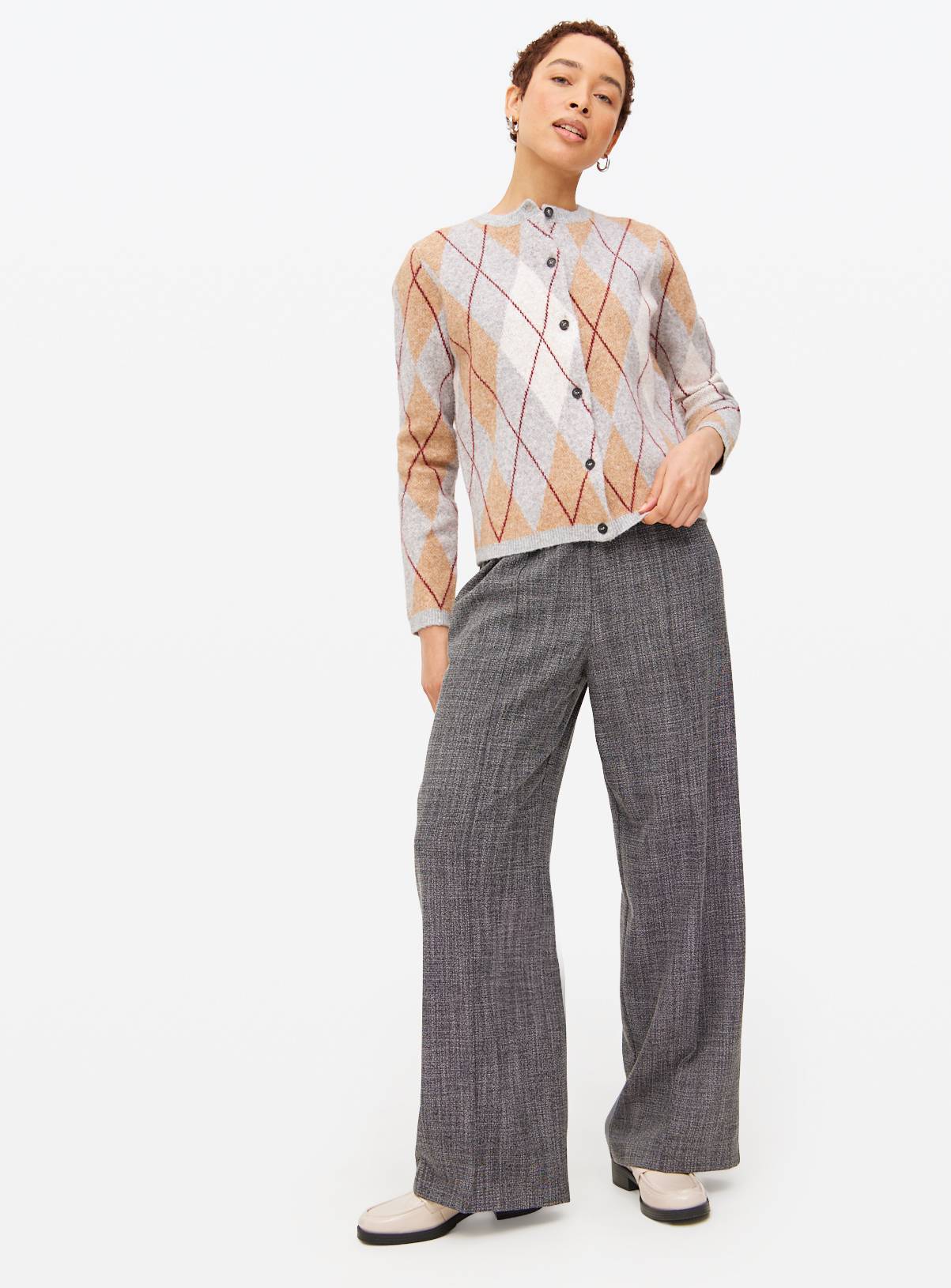 Grey Textured Wide Leg Trousers  16R - Image 1