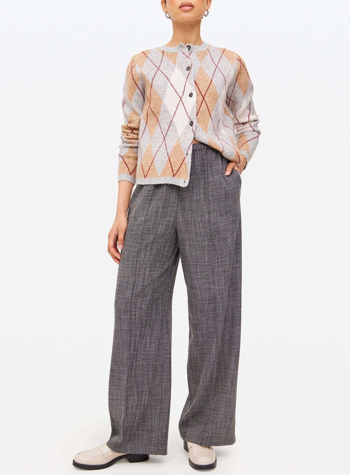 Grey Textured Wide Leg Trousers  16R - Image 3 thumbnail