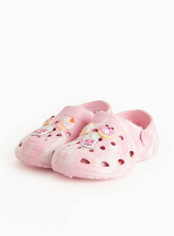 Pink Marble Borg Lined Badge Eva Clogs  8-9 Infant