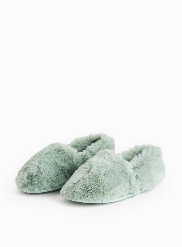 Sage Green Plush Faux Fur Full Slippers 4