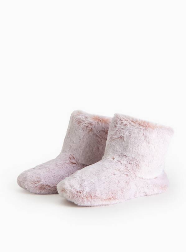 Pink Faux Fur Tipped Slipper Booties L
