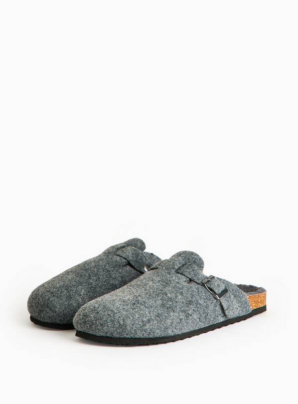Charcoal Felt Borg Lined Mule Slippers M