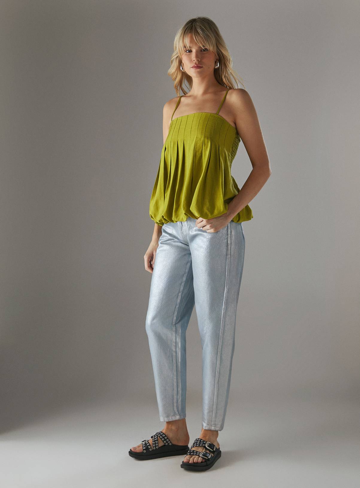 WAREHOUSE Metallic Denim Barrel Leg Jean 14 - Image 1