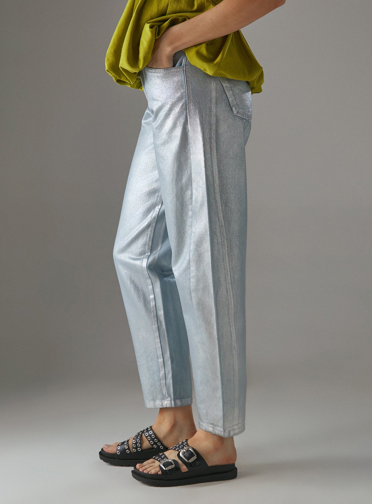 WAREHOUSE Metallic Denim Barrel Leg Jean 14 - Image 4 thumbnail