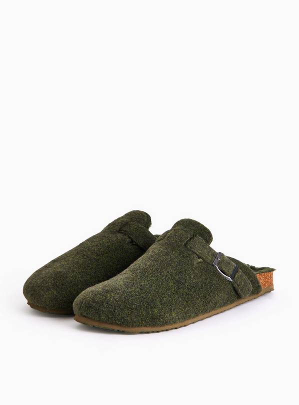 Khaki Felt Borg Lined Mule Slippers S