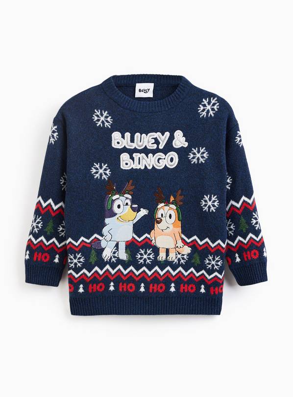 Navy Bluey Bingo Design Knitted Christmas Jumper 4-5 years