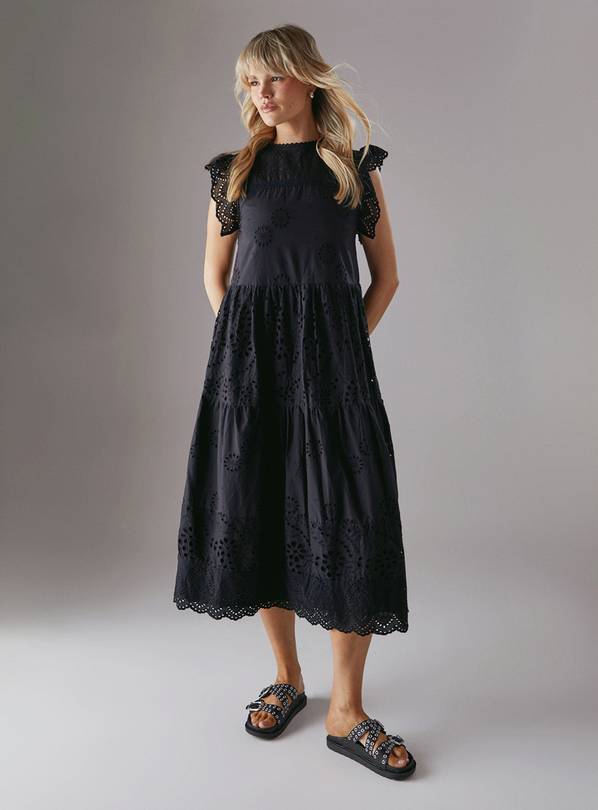 WAREHOUSE Broderie Mix Tiered Midi Dress 14