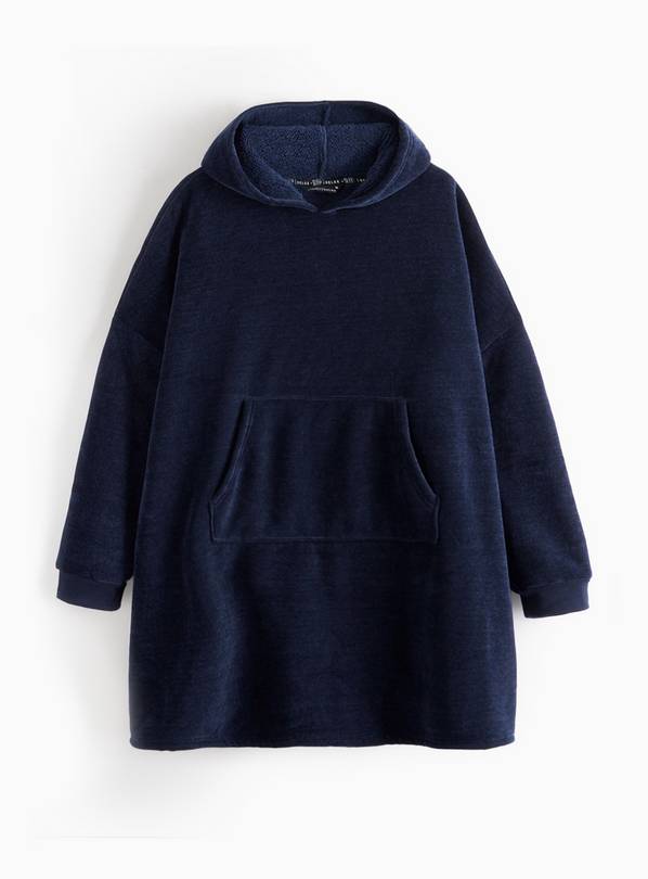 Navy Chenille Hooded Blanket L