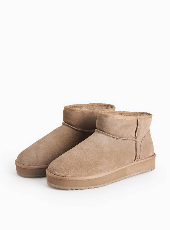 Mushroom Genuine Suede Borg Lined Ankle Boots 7