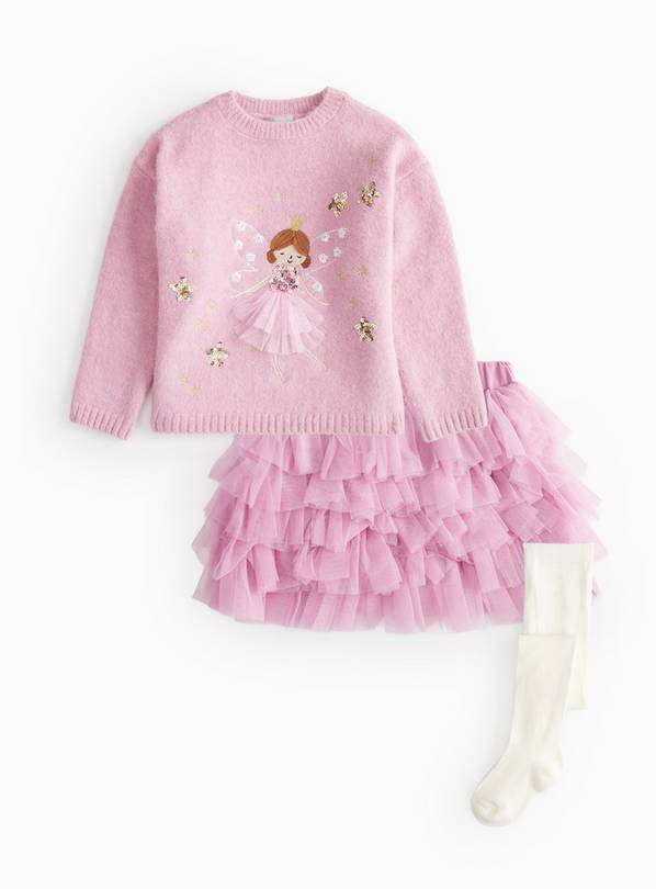 Christmas Sequin Fairy Knitted Jumper 3-Piece Set 6-7 years