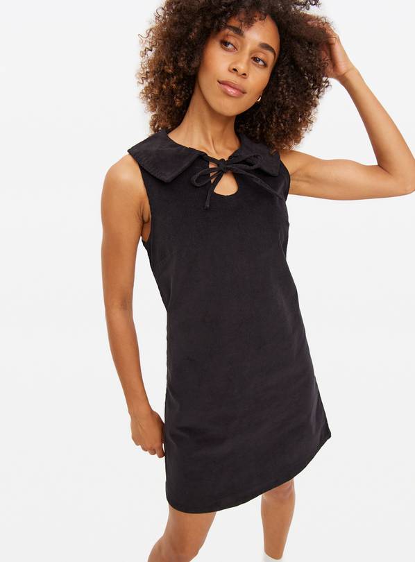 Black Tie-Collar Corduroy Pinafore Dress 24