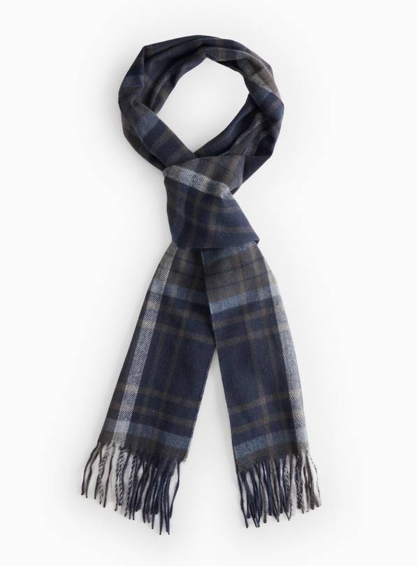 Navy Check Printed Scarf One Size