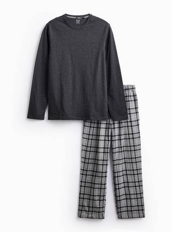 Charcoal Marl And Grey Check Woven Pyjamas XL