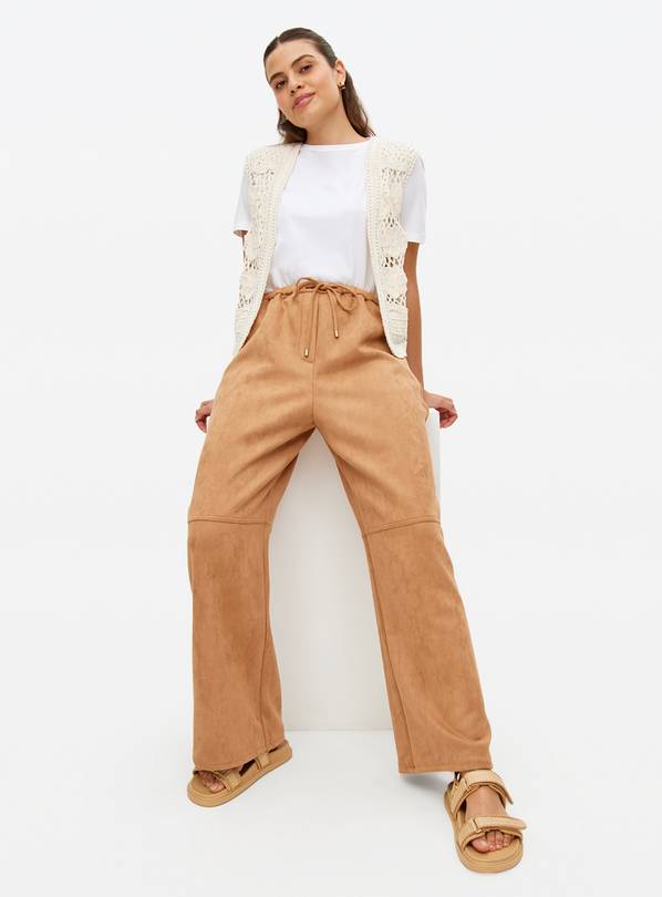 Tan Faux Suede Wide Leg Trousers  10