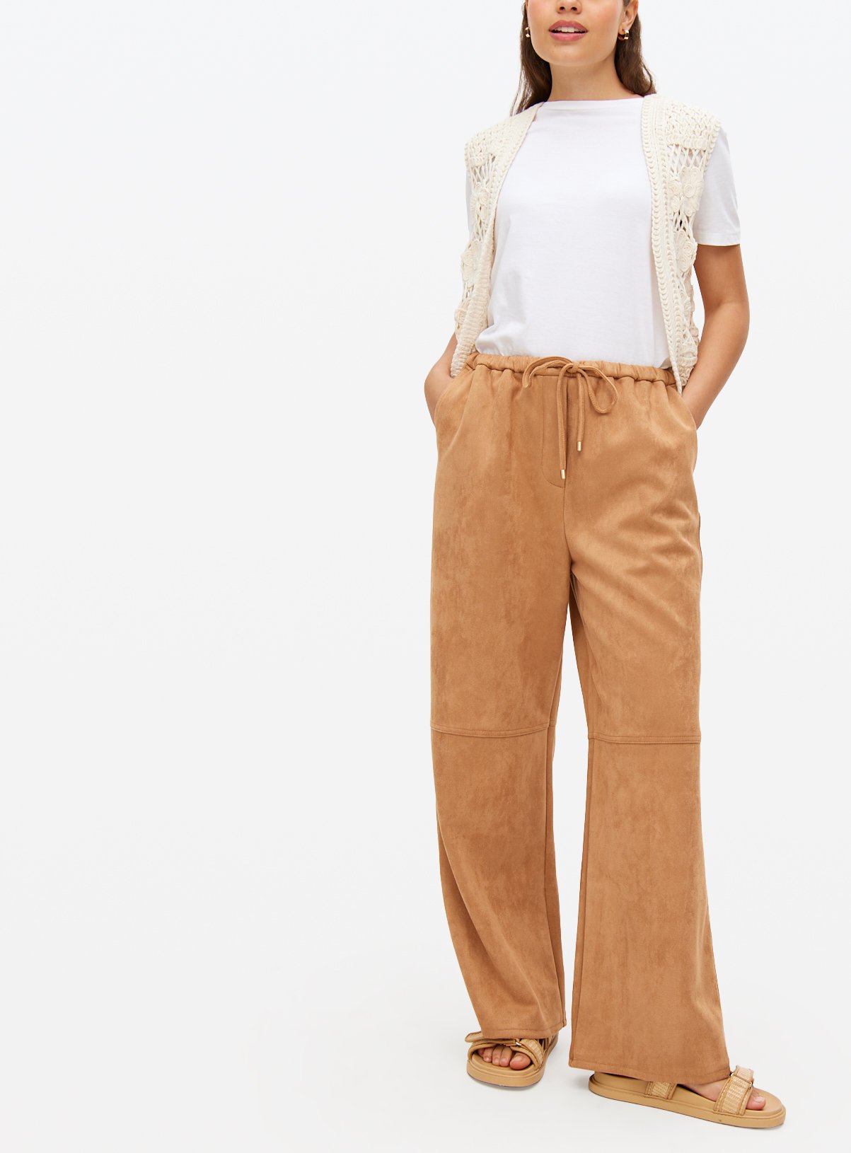 Tan Faux Suede Wide Leg Trousers  20 - Image 2 thumbnail