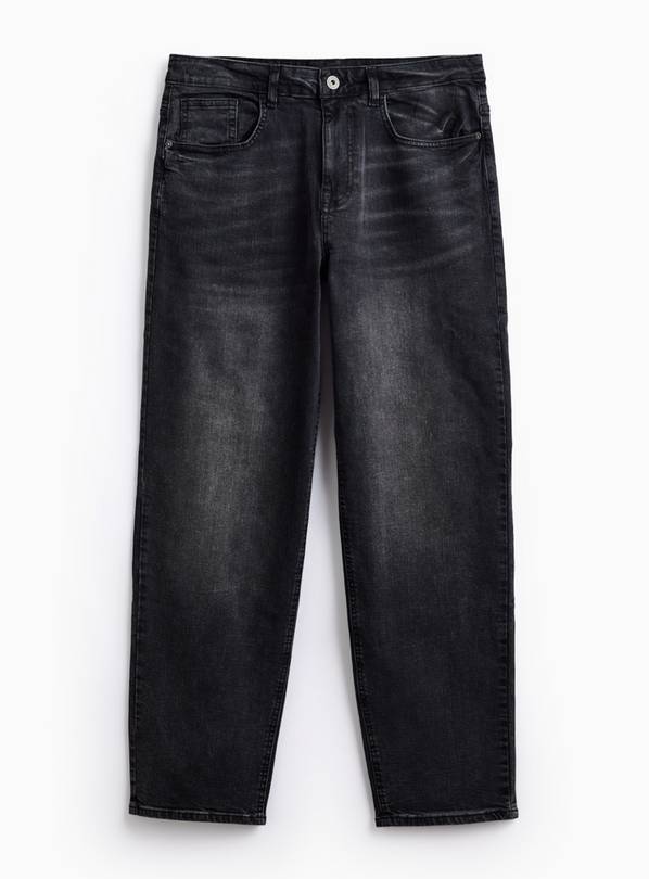 Black Washed Relaxed Straight Leg Denim Jeans 42S