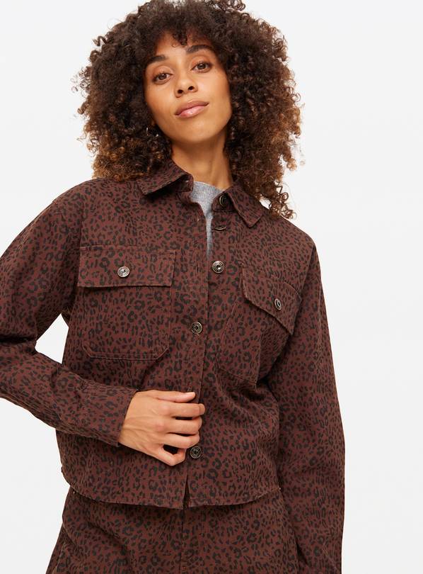 Brown Leopard Printed Boxy Co-ord Denim Shirt 18