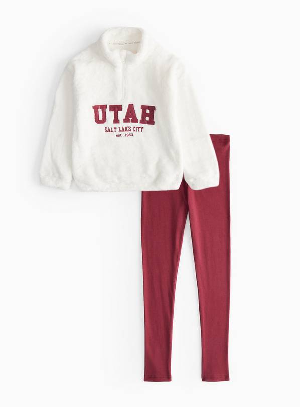 Utah Slogan Cream Fleece & Burgundy Leggings  8-9 years