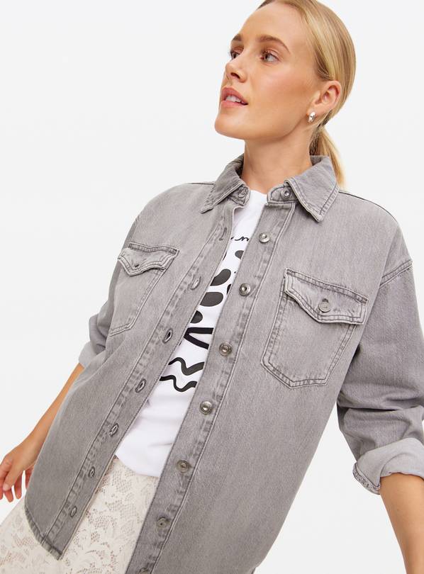 Grey Washed Oversized Denim Shirt 6