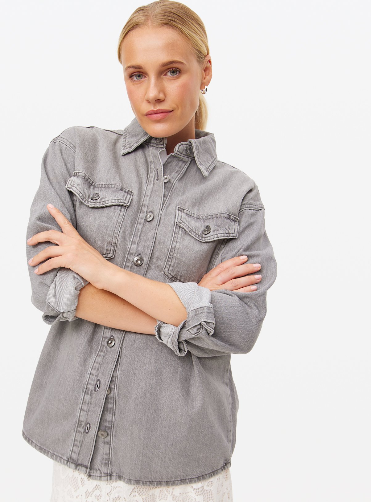 Grey Washed Oversized Denim Shirt 18 - Image 3 thumbnail