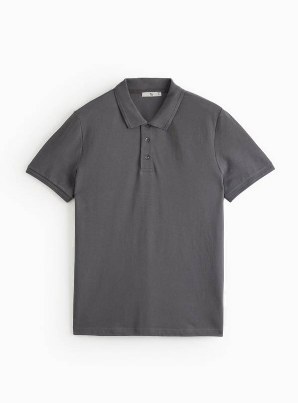 Grey Short Sleeve Pique Polo S