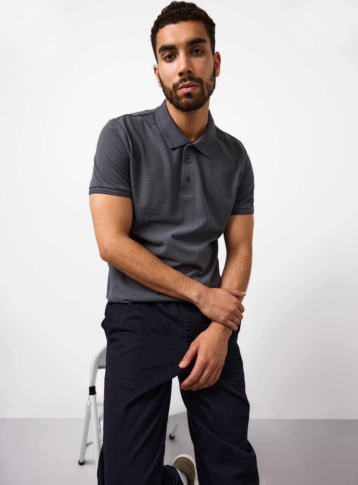 Grey Short Sleeve Pique Polo S - Image 1