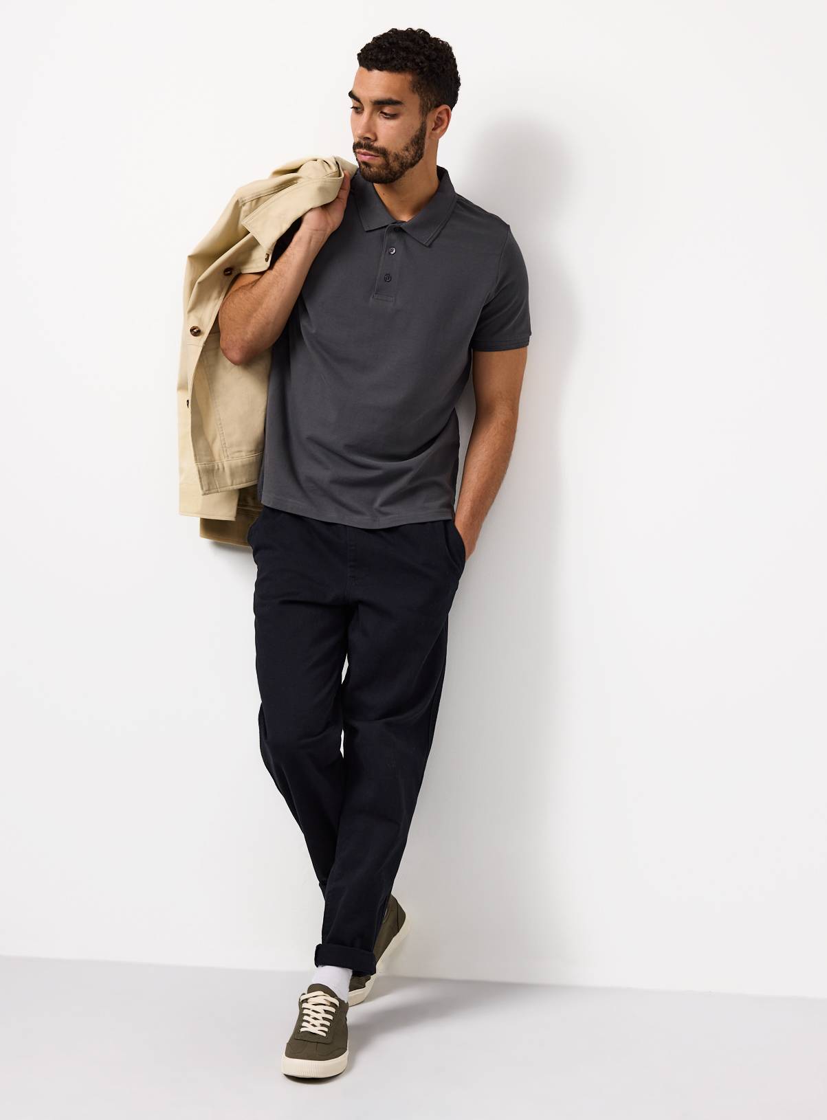 Grey Short Sleeve Pique Polo S - Image 2