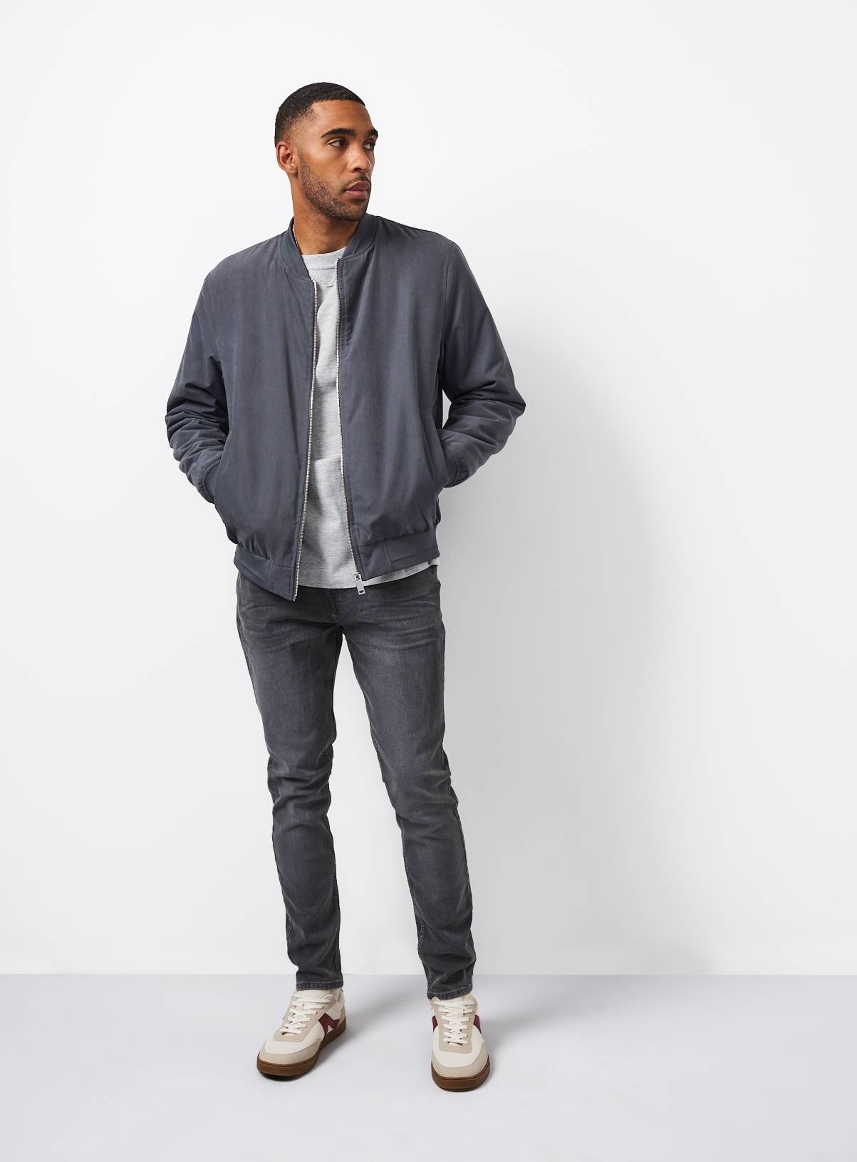 Grey Stretch Denim Skinny Fit Jeans 38R - Image 1