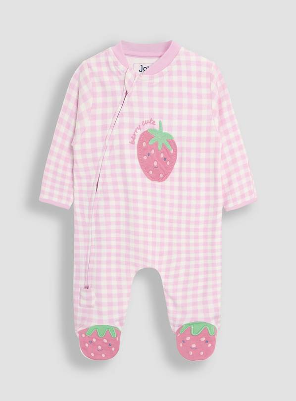 JOJO MAMAN BÉBÉ Strawberry Gingham Applique Zip Sleepsuit Newborn