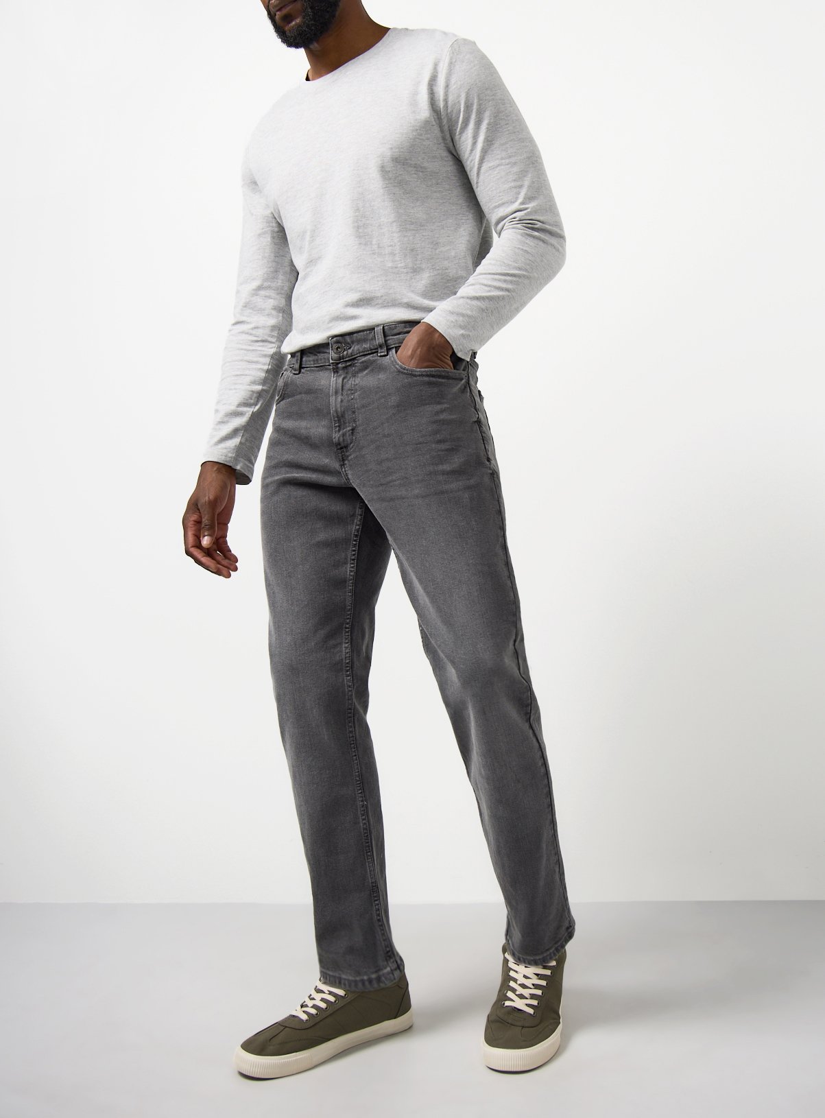 Grey Washed Slim Fit Denim Jeans 30S - Image 1 thumbnail