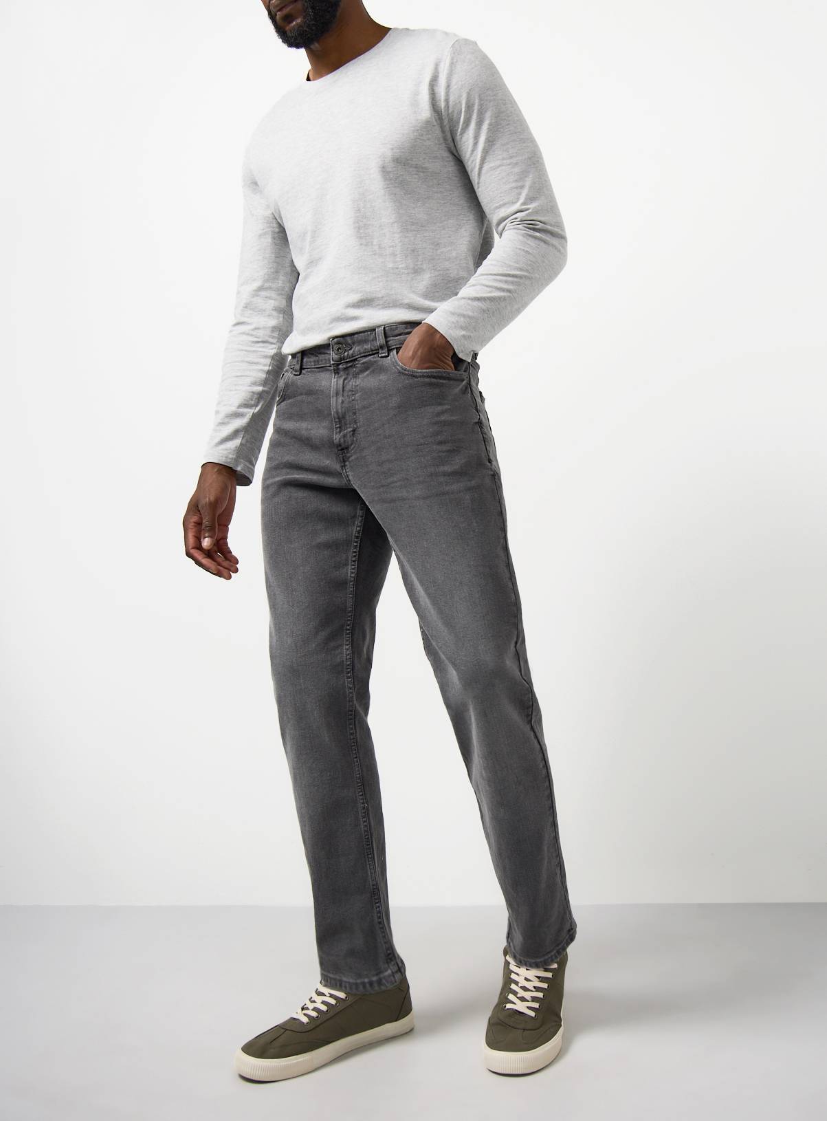Grey Washed Slim Fit Denim Jeans 30S - Image 1