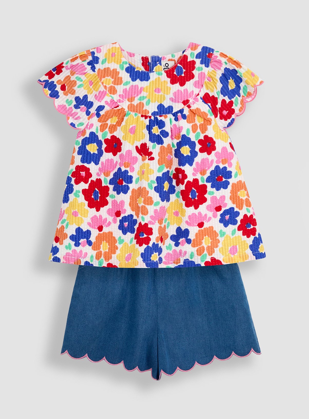 JOJO MAMAN BÉBÉ 2-Piece Floral Frill Sleeve Blouse & Shorts Set 2-3 Years