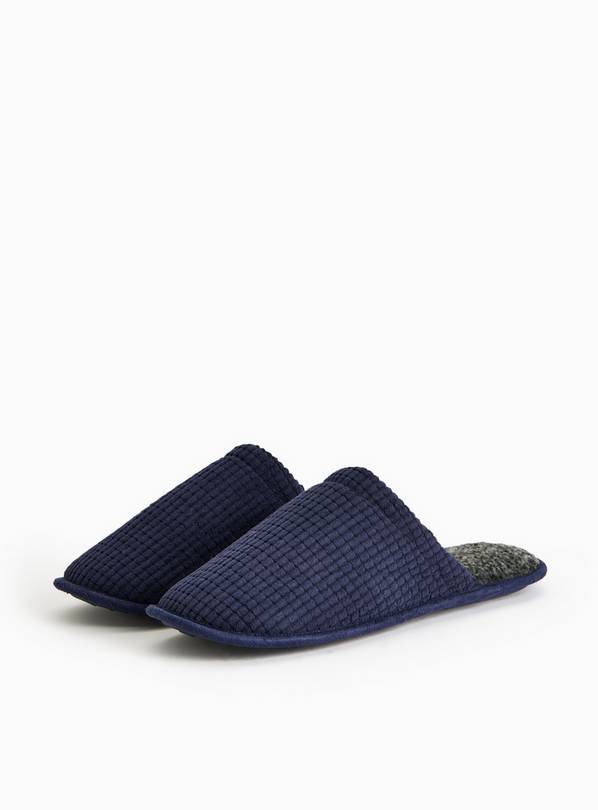 Navy Textured Mule Slippers L