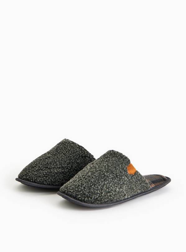 Charcoal Borg Check Lined Mule Slippers S