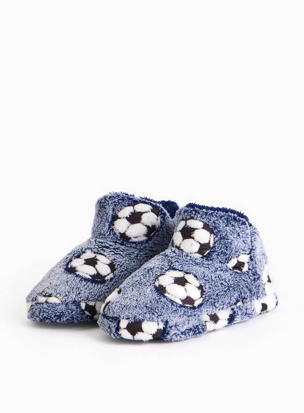 Blue Football Borg Fleece Booties 8-9 Infant