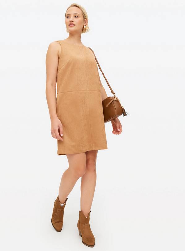 Tan Faux Suede Sleeveless Shift Dress 8