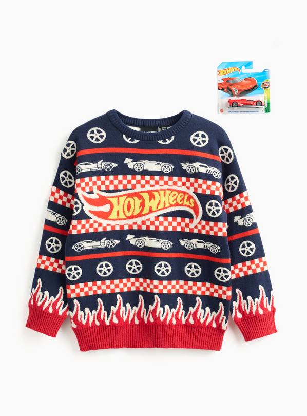 Hot Wheels Navy Christmas Jumper With Toy Car 9 years