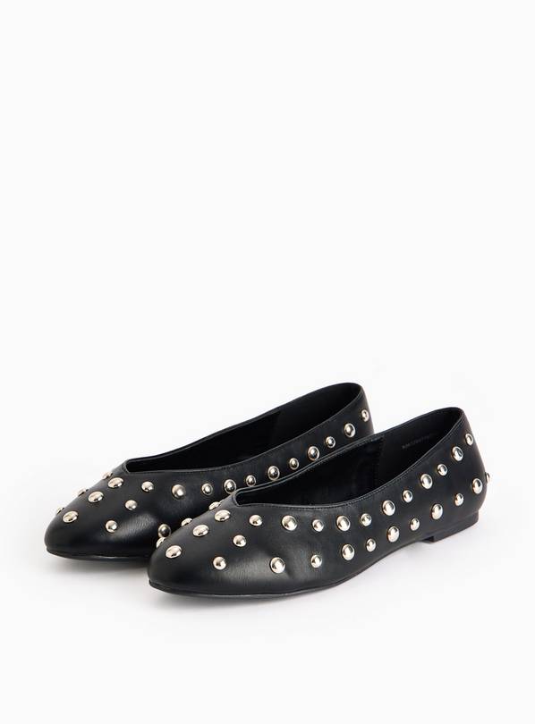 Black PU Dome Stud Ballerina Shoes 3