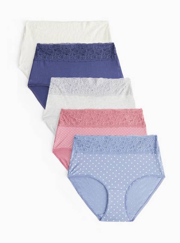 Polka Dot Printed Comfort Lace Full Knickers 5 Pack  14