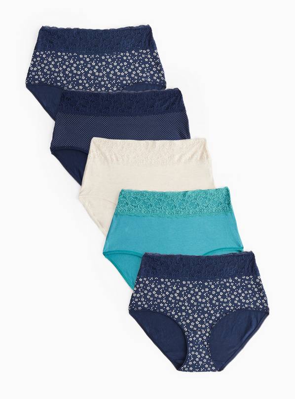 Navy Polka Dot Printed Comfort Lace Full Knickers 5 Pack 10