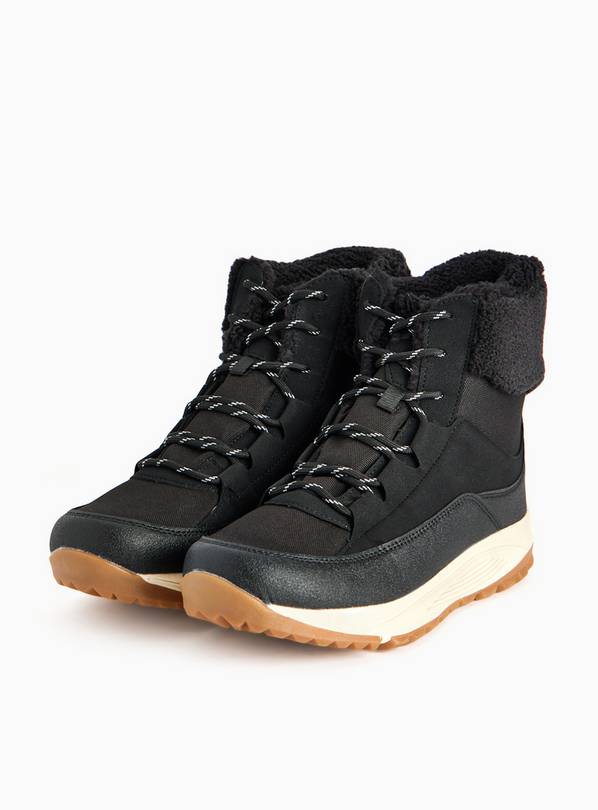 Black Sherpa Cuff Sporty Hiker Boots 6