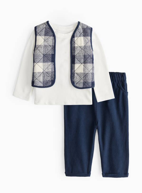 Navy Check Printed 3-Piece Gilet Set  Up to 3 mths