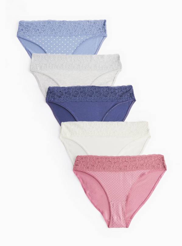 Polka Dot Printed Comfort Lace High Leg Knickers 5 Pack 18