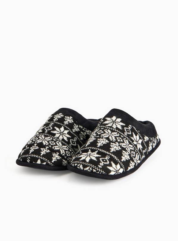 Black Knitted Fair Isle Mule Slippers S